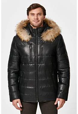 Утепленная кожаная куртка с отделкой мехом енота (CD300W8)